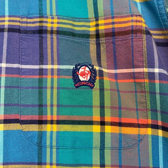 Cinch Vintage Shirt Mens Large Short Sleeve Button Down Pastel Plaid y2k - Picture 3 of 12